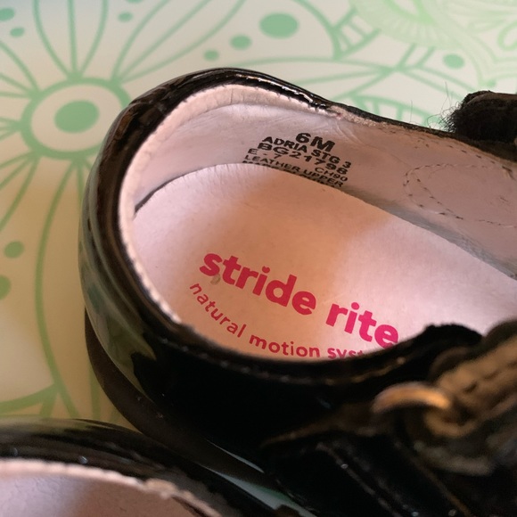 Stride rite Mary Jane Adria Black patent leather 6M Gem flower Velcro closure - Picture 3 of 8